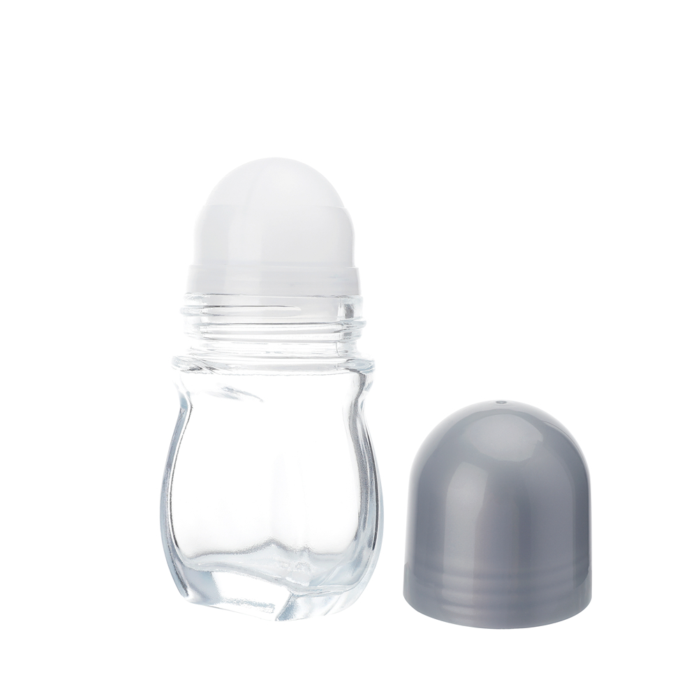 Stampa personalizzata satinata Bottiglia di vetro trasparente con coperchio a vite da 50 ml, bottiglia di vetro con deodorante roll-on, bottiglia di vetro con labbro roll-on